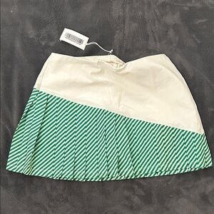 Tory Sport Green and White Diagonal Striped Mini Skirt